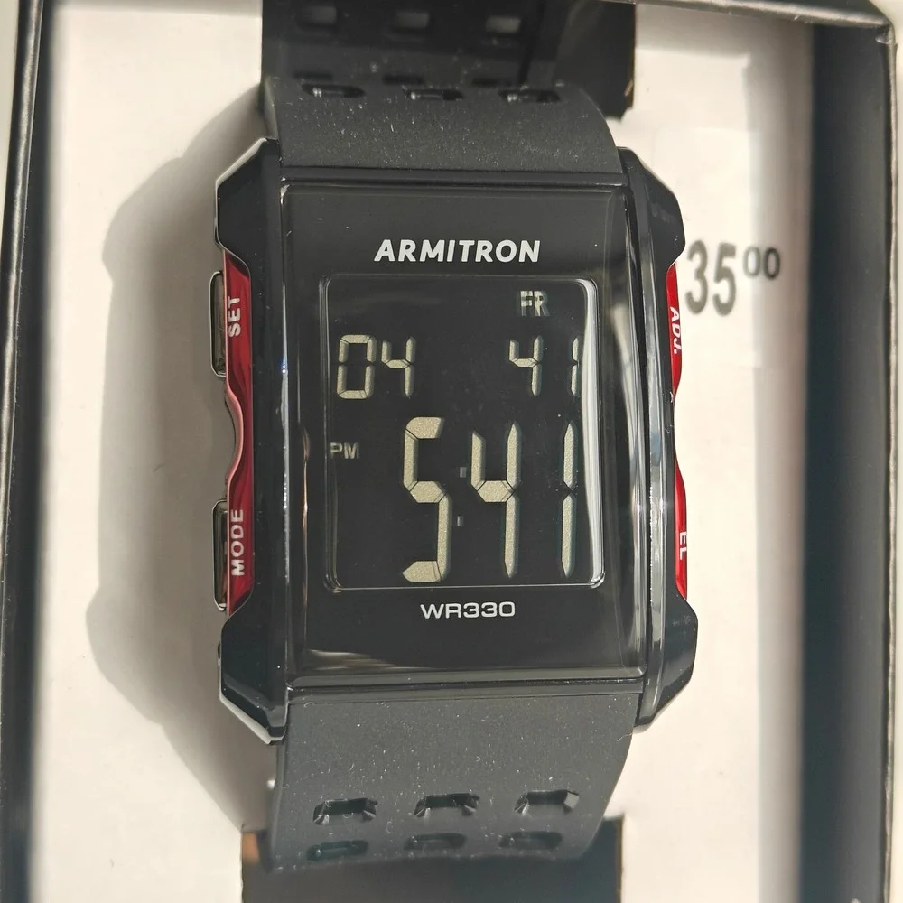 Armitron Pro Sport Mens Digital Watch Black Red Water Resistant New Box 165 Feet